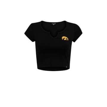 Hype & Vice Cali Tee for Women (X-Small) - University of Iowa Tailgate Top for Women, Crop Top T-Shirt, College Shirts for Game Days - Black