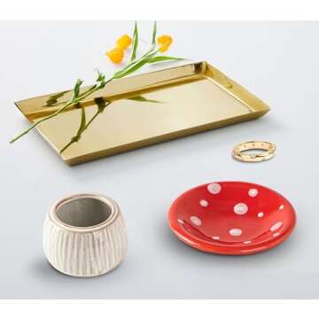 dgudgu Mushroom Ring Holder Jewelry Tray Red Ring Dish Ceramic Trinket Storage Jar Mini Engagement Ring Holder