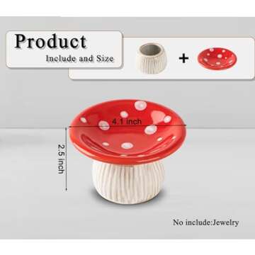 dgudgu Mushroom Ring Holder Jewelry Tray Red Ring Dish Ceramic Trinket Storage Jar Mini Engagement Ring Holder