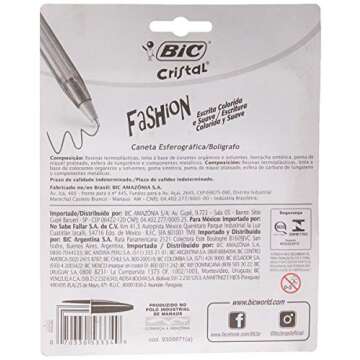 BIC Crystal Fashion Ballpoint Pen, 12 Vibrant Colors, 1.2mm Medium Tip, 970910, Blister 1 Unit