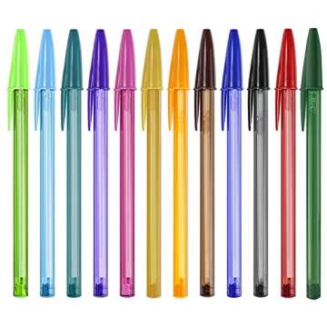 BIC Crystal Fashion Ballpoint Pen, 12 Vibrant Colors, 1.2mm Medium Tip, 970910, Blister 1 Unit