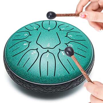 Steel Tongue Drum Musical Instruments: 6 Inch 11 Notes Metal Hand Drums, Music Gifts for Family Friends (Malachite)