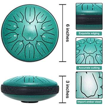 Steel Tongue Drum Musical Instruments: 6 Inch 11 Notes Metal Hand Drums, Music Gifts for Family Friends (Malachite)