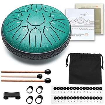 Steel Tongue Drum Musical Instruments: 6 Inch 11 Notes Metal Hand Drums, Music Gifts for Family Friends (Malachite)