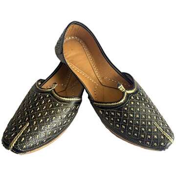 Step n Style Men's Flat Black Wedding Khussa Shoes Traditional Indian Leather Loafer Punjabi Jutti