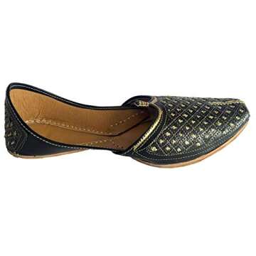 Step n Style Men's Flat Black Wedding Khussa Shoes Traditional Indian Leather Loafer Punjabi Jutti