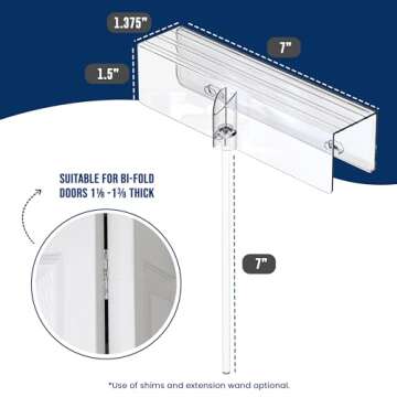 (2- Pack) - Safety Innovations Bi-fold Door Lock - Closet Protection Child and Pet Proof Bi-fold Door Lock - Tool-Free Installation - Unbreakable Clear Polycarbonate - for 1 3/8" Thick Wood Doors