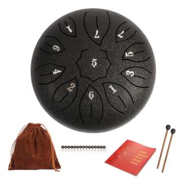 Steel Tongue Drum 6 Inch 11 Notes, C Major Tongue Drum Rain Chime Outside, Chakra Drum for Rain, Rain Drum with mallets for Musical Education Entertainment Zen Meditation Yoga Gifts (black)