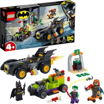 LEGO DC Batman: Batman vs. The Joker: Batmobile Chase Building Toy; includes Batman, Batgirl and The Joker Minifigures Plus Buildable Batmobile and Hot Rod, New 2021 (136 Pieces), Multi color