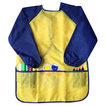 Bassion 2 Pack Kids Art Smocks Toddler Smock Waterproof Artist Painting Aprons Long Sleeve with 3 Pockets for Age 2-6 Years Gifts(yellow pink)