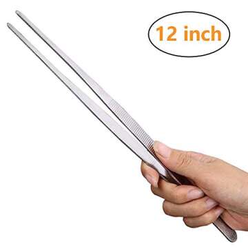 Gutsdoor Kitchen Tweezers Stainless Steel food Tongs for Cooking Tongs with Precision Serrated Tips Medical tweezers(12 Inch Straight)