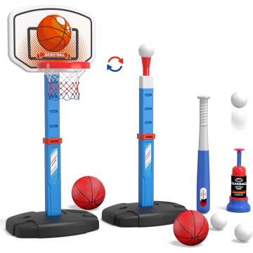 Premium 2 in 1 Kids Basketball Hoop & T Ball Set - Adjustable Fun for Ages 1-5