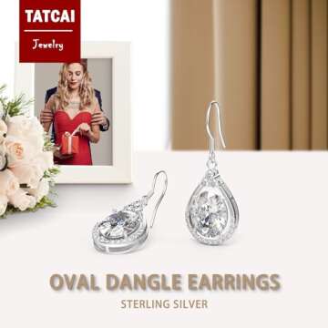 18K White Gold Plated Sterling Silver Oval Cut Cubic Zirconia Drop Dangle Earrings for Women Hypoallergenic Statement Earrings Gifts for Women Mom (Clear)