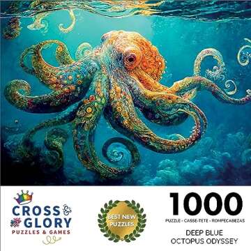 Cross & Glory - Deep Blue Octopus Odyssey - 1000 Piece Jigsaw Puzzle for Adults | Best New Marine Artwork Puzzle | Unique Brain Teaser