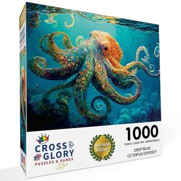 Cross & Glory - Deep Blue Octopus Odyssey - 1000 Piece Jigsaw Puzzle for Adults | Best New Marine Artwork Puzzle | Unique Brain Teaser