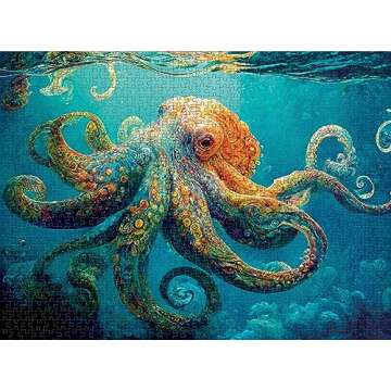 Cross & Glory - Deep Blue Octopus Odyssey - 1000 Piece Jigsaw Puzzle for Adults | Best New Marine Artwork Puzzle | Unique Brain Teaser