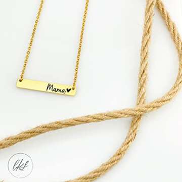 Mama Bar Necklace Christmas Birthday Gift Mama From Kids New Mama Newborn Gift FBA-FAMILY-BAR-NECK (Gold, Mama)