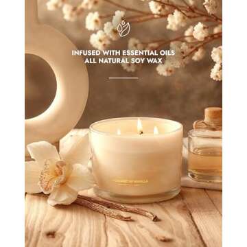 96NORTH Luxury Vanilla Soy Candles | Large 3 Wick Jar Candle | Up to 50 Hours Burning Time | 100% Natural Soy Wax | Relaxing Aromatherapy Aesthetic Candle | Housewarming Gift for Men and Women