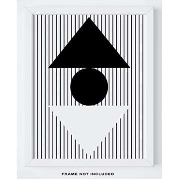 Minimal Contemporary Black & White Wall Art Prints - Set Of 2-11x14" UNFRAMED Prints - Geometric Shapes And Lines Wall Decor - Scandinavian, Nordic, Mid Century Modern Decor - Circles And Triangles