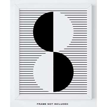 Minimal Contemporary Black & White Wall Art Prints - Set Of 2-11x14" UNFRAMED Prints - Geometric Shapes And Lines Wall Decor - Scandinavian, Nordic, Mid Century Modern Decor - Circles And Triangles