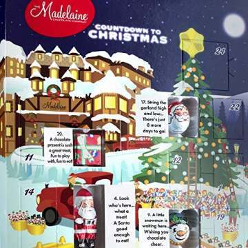 Madelaine Solid Premium Milk Chocolate Santa's Workshop Countdown Christmas Advent Calendar Filled With 24 Solid Premium Milk Chocolates, 6oz