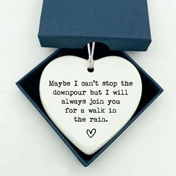 Maybe I Can't Stop the Downpour, Friendship Gift, Tough Time Gift, Friend in Need, Send Love to Sister, Ceramic Heart Keepsake, Bestie Gift, Sister Gifts