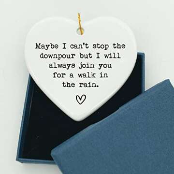 Maybe I Can't Stop the Downpour, Friendship Gift, Tough Time Gift, Friend in Need, Send Love to Sister, Ceramic Heart Keepsake, Bestie Gift, Sister Gifts