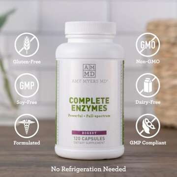 Amy Myers MD Digestive Enzymes for Digestion Aid - 19 Enzymes for Gut Health, Bloating & Stomach Issues - DPP-IV Protease Amylase Lipase Lactase Sucrase - Break Down Protein carb Sugar Fiber 120 Caps