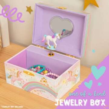 Giggle & Honey Musical Unicorn Jewelry Box for Girls - Kids Jewelry Box with Spinning Unicorn, Unicorn Gifts for Girls, Unicorn Toys - 6 x 4.7 x 3.5 in