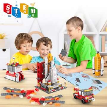 Sitodier Space Exploration Shuttle Toys for 8-12 and 8-14 Years Boys Kids, 1008pcs 7 Models Aerospace Building Set with Heavy Transport Rocket and Launcher, Educational Construction Toy