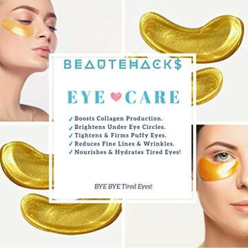 BeauteHacks Under Eye Treatment Kit l 24K Gold Eye Masks + Hyaluronic Acid & Collagen Anti-Aging Under Eye Patches to Reduce Dark Circles, Puffy Eyes, Eye Bags, Fine Lines & Wrinkles