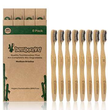 Bamboozled | Bamboo Toothbrush | Charcoal Infused BPA Free Medium Bristles | Organic & Sustainable | Biodegradable & Eco-Friendly | Set of 8 | The Natural Way to Whitening Your Teeth