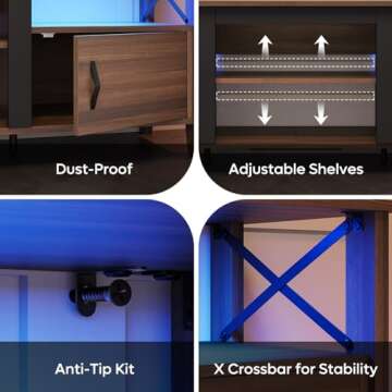 Bestier Farmhouse TV Stand for 70 inch TV, Gaming Entertainment Center with LED Lights, TV Console with 2 Storage Cabinets and Shelf for Living Room, 63'' Inch, Ancona Walnut