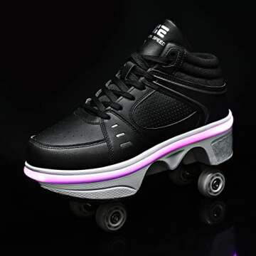 2-in-1 Roller Skates Shoes with Retractable 4 Wheels & Pop-Out Deformation Sneakers Outdoor Sports Skating Shoes for Girls Boys