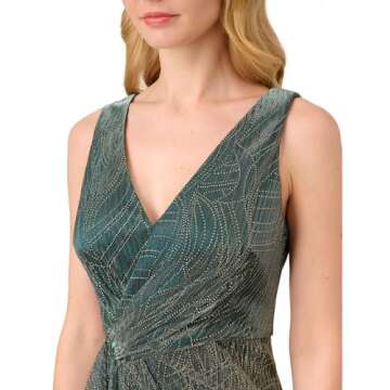 Adrianna Papell Evergreen Metallic Mesh Cascade Gown