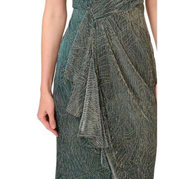 Adrianna Papell Evergreen Metallic Mesh Cascade Gown