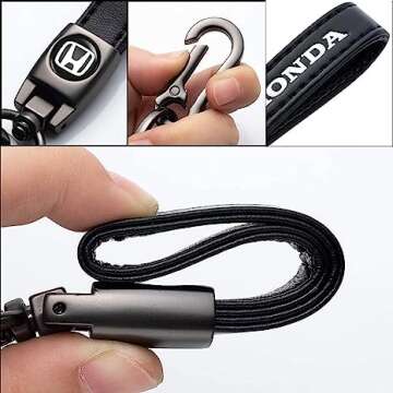 leather car keychain set for Honda Accord Civic CR-V URV Pilot EX EX-L Men's and Women's Family Presents Keychain Keyring Lanyard Accessories (Black)