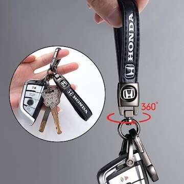 leather car keychain set for Honda Accord Civic CR-V URV Pilot EX EX-L Men's and Women's Family Presents Keychain Keyring Lanyard Accessories (Black)