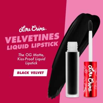 Lime Crime Velvetines Liquid Matte Black Lipstick, Black Velvet - Bold, Long Lasting Shades & Lip Lining - Stellar Color & High Comfort for All-Day Wear - Talc-Free & Paraben-Free