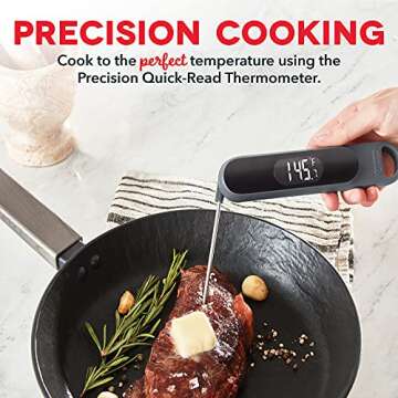 Dash Precision Quick-Read Meat Thermometer - Waterproof Kitchen and Outdoor Food Cooking Thermometer with Digital LCD Display - BBQ, Chicken, Seafood, Steak, Turkey, & Other Meat, Batteries Included