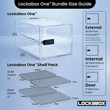 Lockabox One™ Crystal & Shelf Pack Bundle | Lockable Box for Food, Medicines, Tech and Home Safety with Removable Shelves and Base Inserts