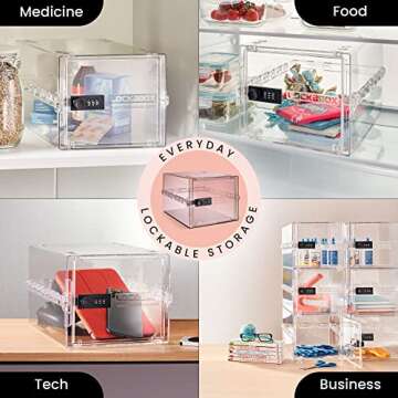 Lockabox One™ Crystal & Shelf Pack Bundle | Lockable Box for Food, Medicines, Tech and Home Safety with Removable Shelves and Base Inserts