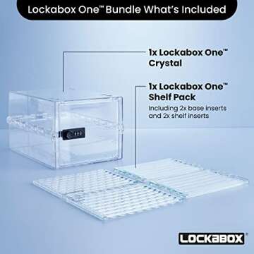 Lockabox One™ Crystal & Shelf Pack Bundle | Lockable Box for Food, Medicines, Tech and Home Safety with Removable Shelves and Base Inserts