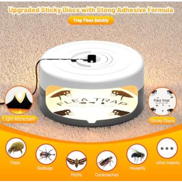 2 Pack Flea Traps for Inside Your Home with 8 Sticky Disc & 4 Bulbs & 2 Electric Wires, Flea Killer Indoor Bed Bug Trap Pest Control, Non Toxic & Harmless, Friendly to Pets & Kids