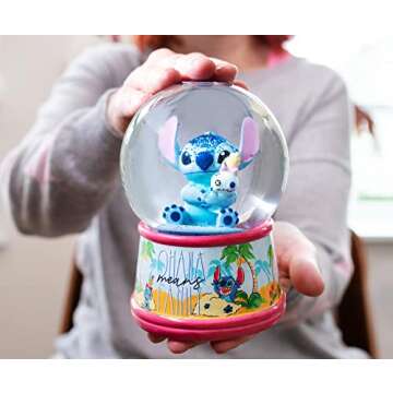 Disney Lilo & Stitch Ohana Light-Up Snow Globe with Swirling Glitter Display Decoration | Home Decor for Kids Room Essentials | Precious Keepsake, Cute Novelty Gifts and Collectibles | 6 Inches Tall