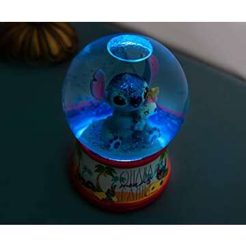 Disney Lilo & Stitch Ohana Light-Up Snow Globe with Swirling Glitter Display Decoration | Home Decor for Kids Room Essentials | Precious Keepsake, Cute Novelty Gifts and Collectibles | 6 Inches Tall