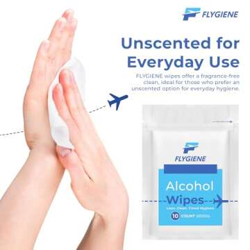 FLYGIENE - 70% Alcohol Travel Wipes - Premium On-the-Go Unscented Wet Hand Wipes - Convenient Travel Hand Wipes - Perfect for Daily Use & Travel Hygiene - Easy to Carry and Effective(10 Pieces)