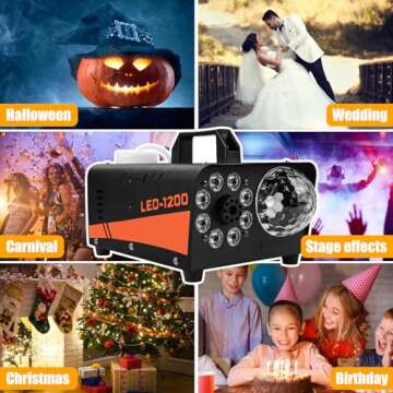 Smoke Machine,1200W Professional Fog Machine with Integrated DJ Light System with Wireless Remote Control for Halloween Wedding, Parties,Birthday,DJ Stage,Indoor