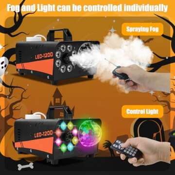 Smoke Machine,1200W Professional Fog Machine with Integrated DJ Light System with Wireless Remote Control for Halloween Wedding, Parties,Birthday,DJ Stage,Indoor