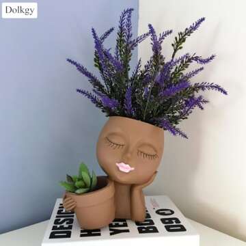 Dolkgy Face Flower Pot Head Planter, Black Woman Unique Planters for Indoor Outdoor Plants, Novelty Plant Pots Lady Vase with Drainage Hole Home Garden Succulents Cactus